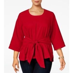 MELISSA McCARTHY Seven7 Red Tie-front 3/4 sleeve Top NEW! SZ 14